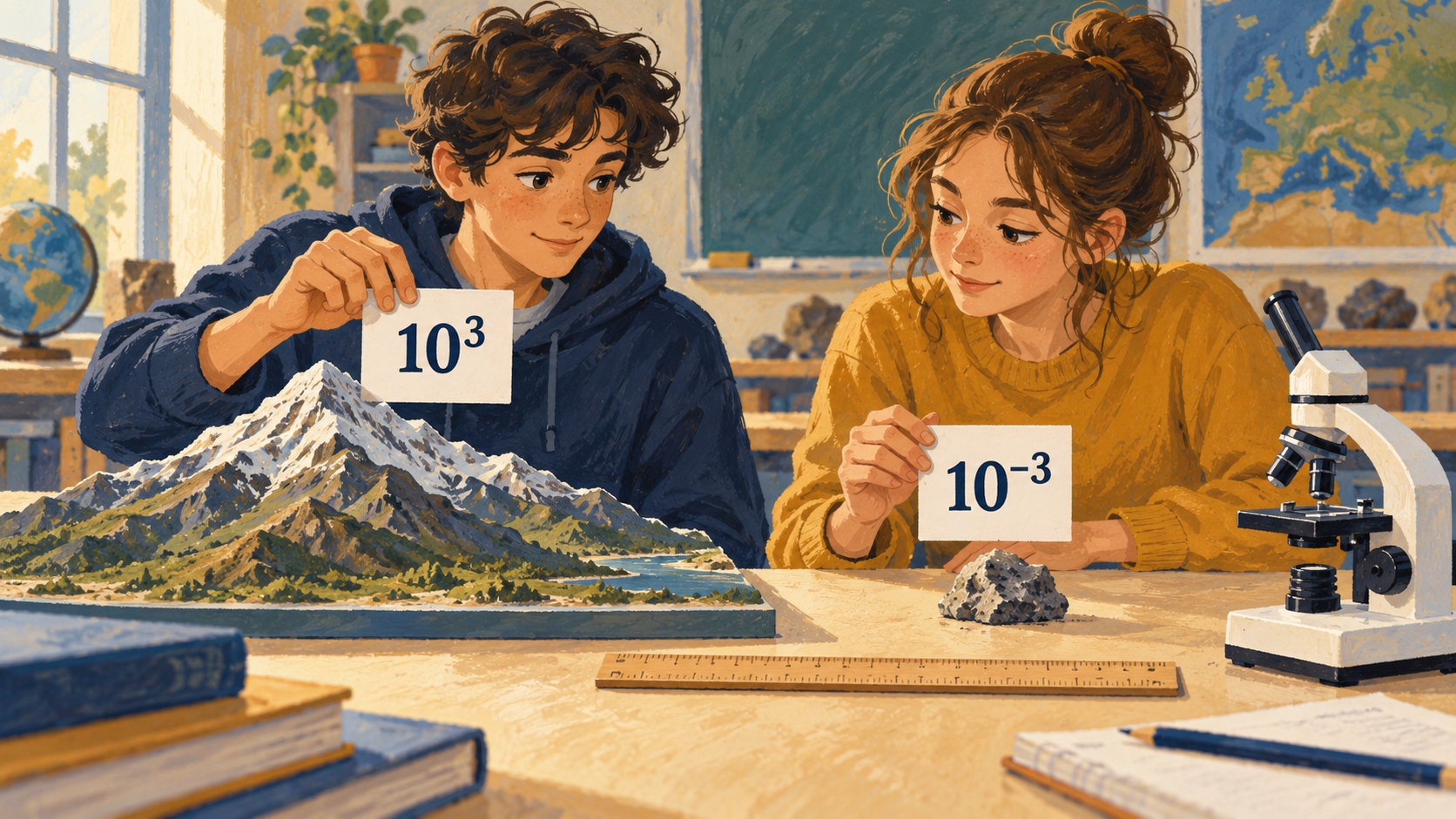 Illustration : Puissances et notation scientifique : scène illustrée du chapitre