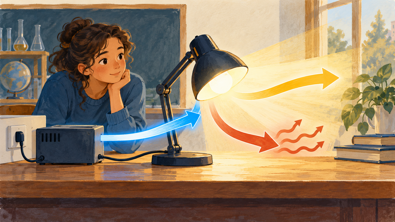 Illustration : Observer une lampe alimentée en électricité et les transferts qu’elle produit