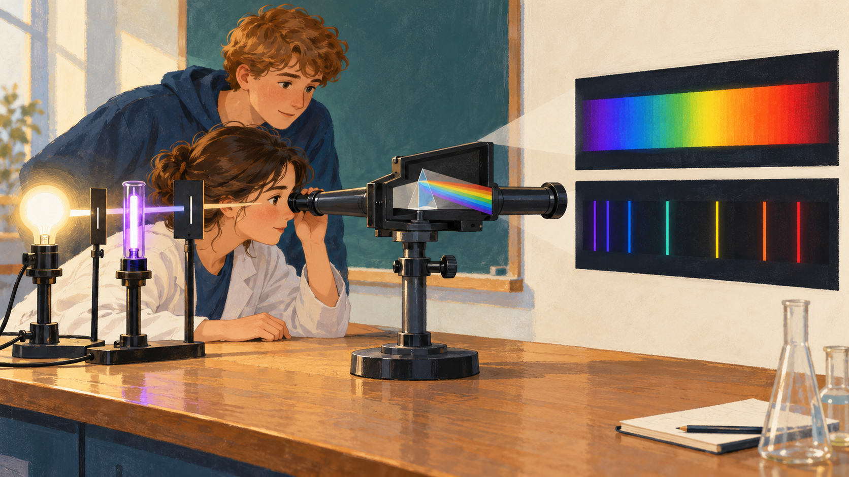 Illustration : Comparer la lumière de différentes sources avec un spectroscope