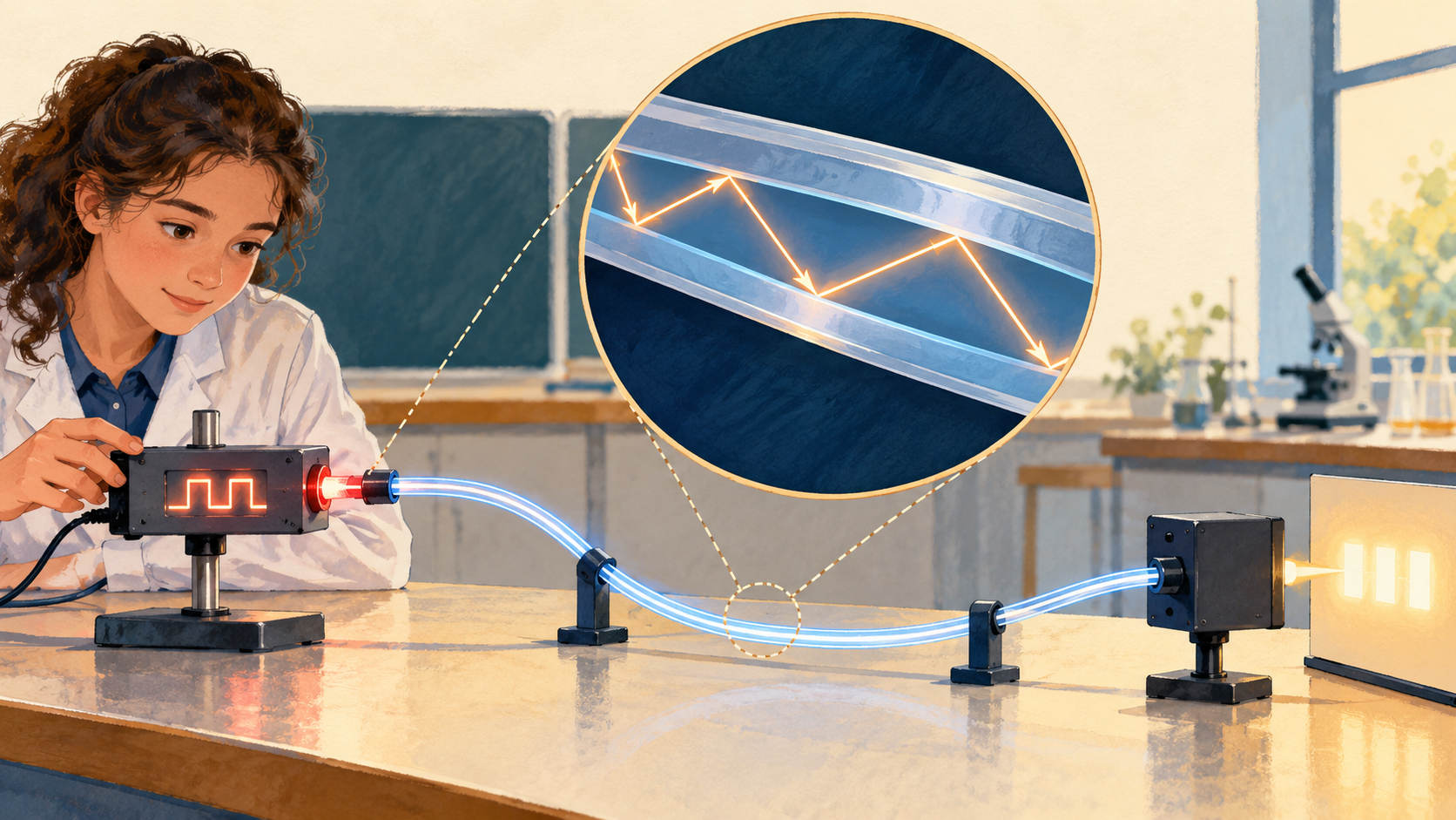 Illustration : Observer la transmission d’un signal lumineux dans une fibre