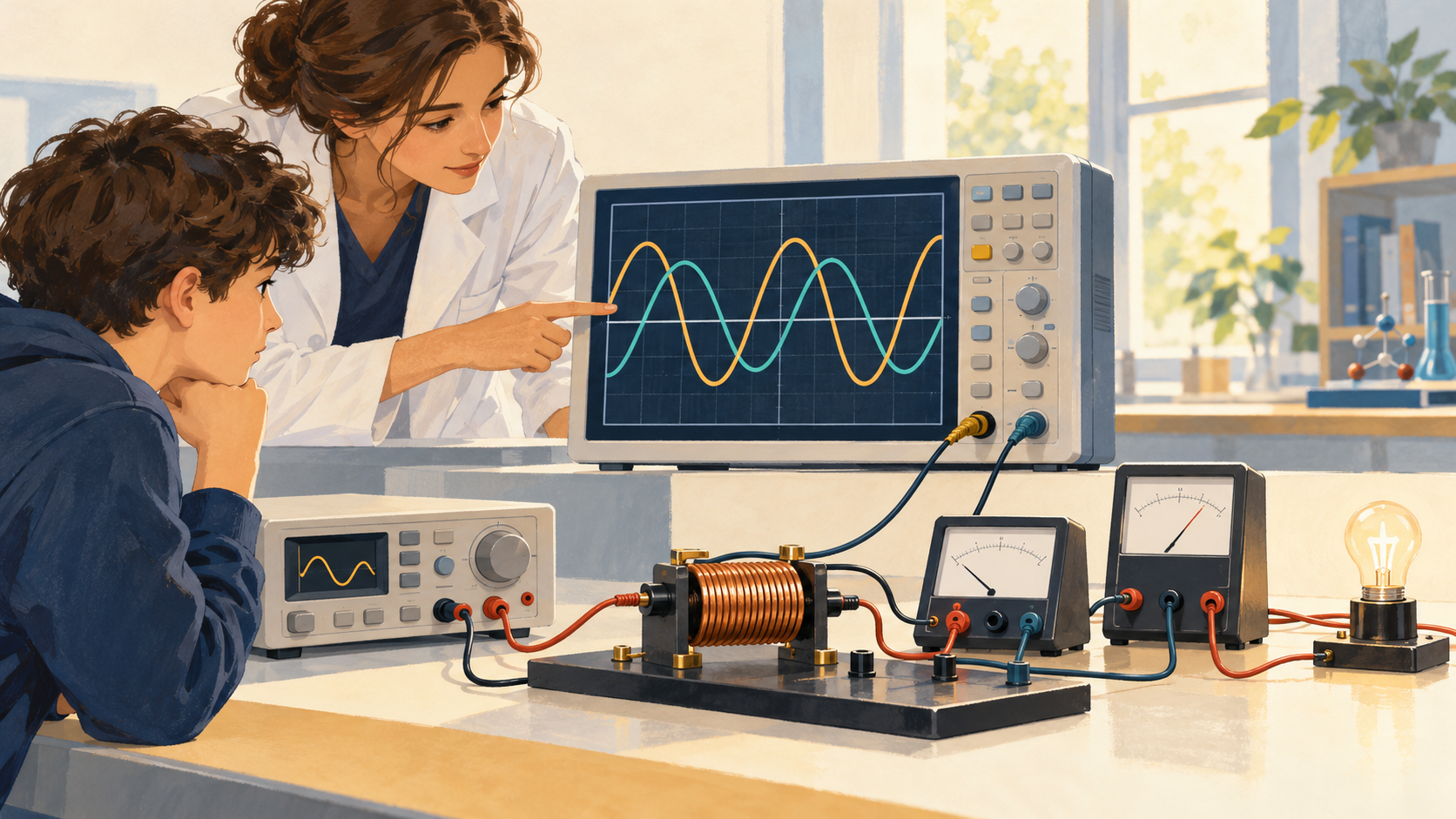 Illustration : Observer deux signaux alternatifs sur un oscilloscope